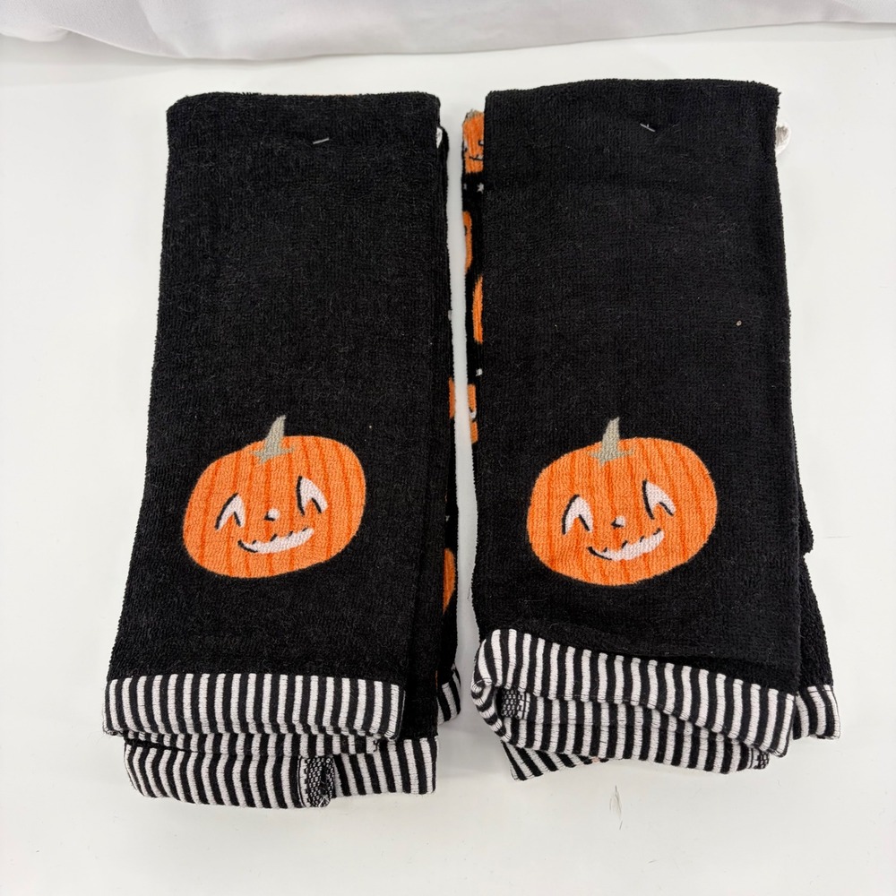Hyde & EEK Boutique Halloween Jack O Lantern Hand Towel Set Black Orange Cotton